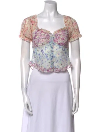 Pre-owned Loveshackfancy Silk Floral Print Crop Top In Neutral