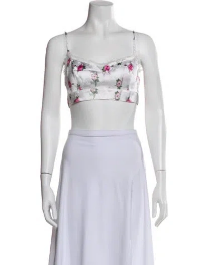 Pre-owned Loveshackfancy Silk Floral Print Crop Top In Neutral