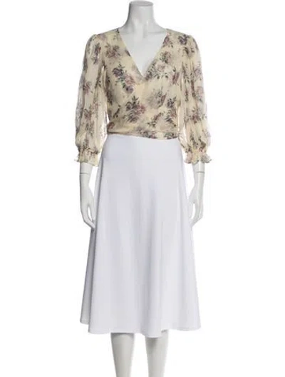 Pre-owned Loveshackfancy Silk Floral Print Crop Top In Neutral