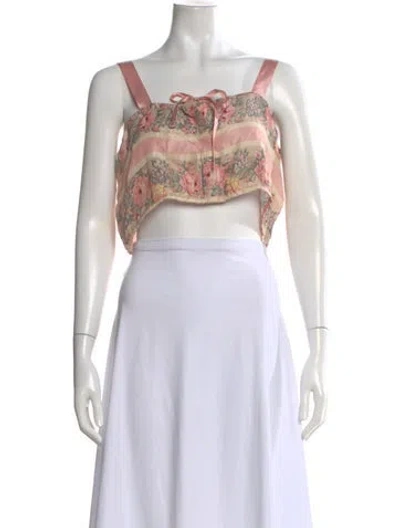 Pre-owned Loveshackfancy Silk Floral Print Crop Top In Pink