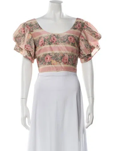 Pre-owned Loveshackfancy Silk Floral Print Crop Top In Pink
