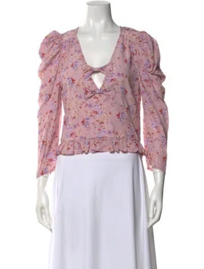 Pre-owned Loveshackfancy Silk Floral Print Crop Top In Pink