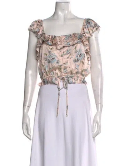 Pre-owned Loveshackfancy Silk Floral Print Crop Top In Pink