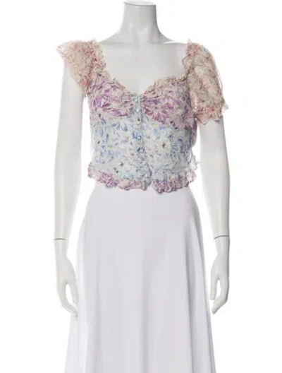 Pre-owned Loveshackfancy Silk Floral Print Crop Top In Pink