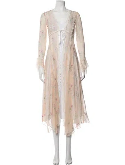 Pre-owned Loveshackfancy Silk Floral Print Robe In Neutrals