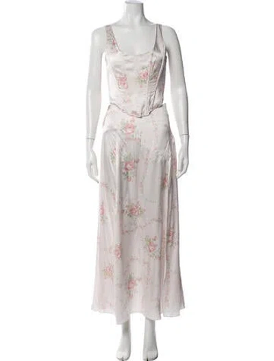 Pre-owned Loveshackfancy Silk Floral Print Skirt Suit In Pink