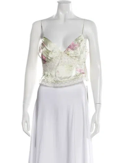 Pre-owned Loveshackfancy Silk Floral Print Top In Neutral
