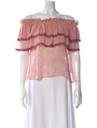 Pre-owned Loveshackfancy Silk Floral Print Top In Pink