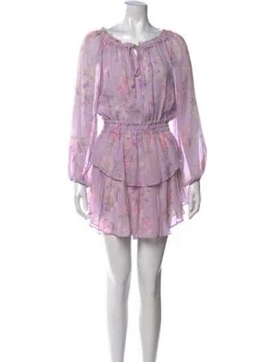 Pre-owned Loveshackfancy Silk Floral Print Top In Purple
