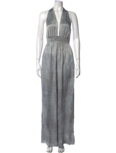 Pre-owned Loveshackfancy Silk Halterneck Jumpsuit In Gray