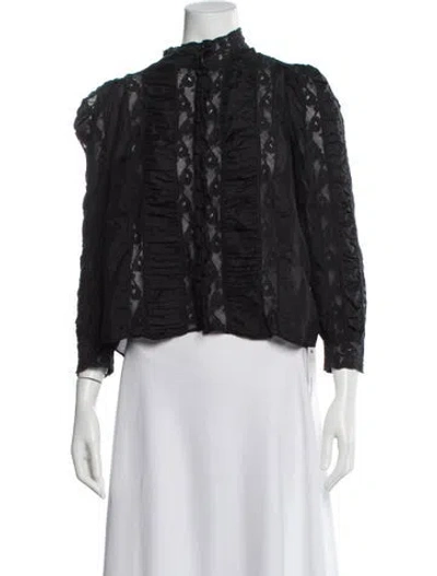 Pre-owned Loveshackfancy Silk Lace Pattern Blouse In Black