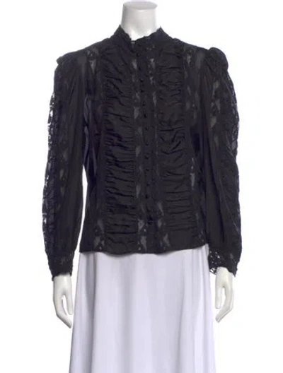 Pre-owned Loveshackfancy Silk Lace Pattern Blouse In Black