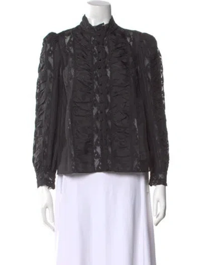 Pre-owned Loveshackfancy Silk Lace Pattern Blouse In Black