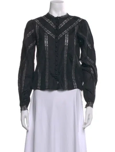 Pre-owned Loveshackfancy Silk Lace Pattern Blouse In Black