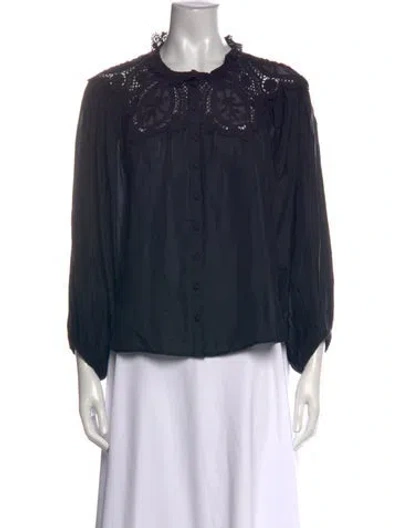 Pre-owned Loveshackfancy Silk Lace Pattern Blouse In Black