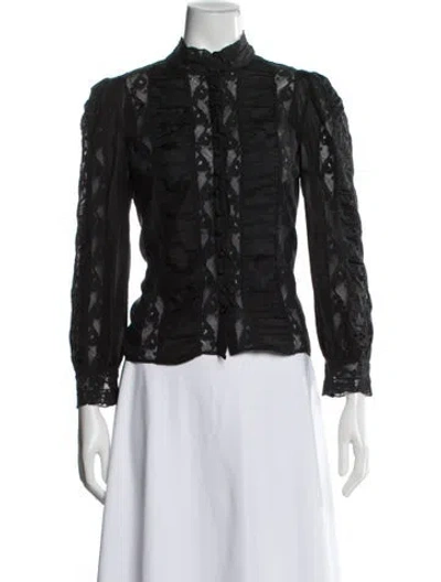 Pre-owned Loveshackfancy Silk Lace Pattern Blouse In Black