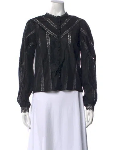 Pre-owned Loveshackfancy Silk Lace Pattern Blouse In Black