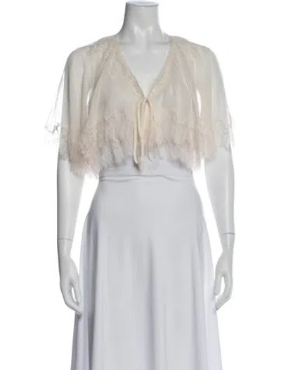 Pre-owned Loveshackfancy Silk Lace Pattern Jacket In White