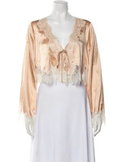Pre-owned Loveshackfancy Silk Lace Pattern Pajamas W/ Tags In Neutrals