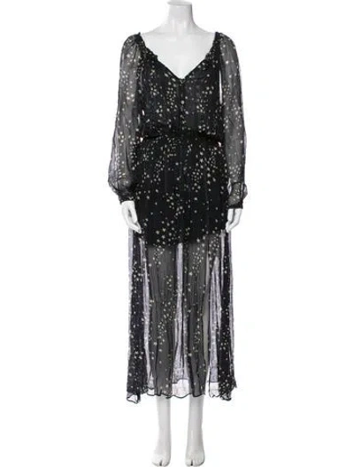 Pre-owned Loveshackfancy Silk Long Dress In Black