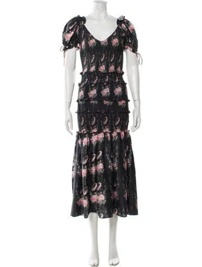 Pre-owned Loveshackfancy Silk Long Dress In Black