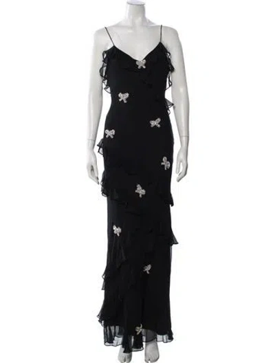 Pre-owned Loveshackfancy Silk Long Dress In Black