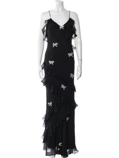 Pre-owned Loveshackfancy Silk Long Dress In Black