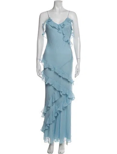 Pre-owned Loveshackfancy Silk Long Dress In Blue
