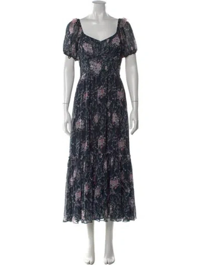 Pre-owned Loveshackfancy Silk Long Dress In Blue