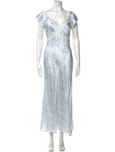 Pre-owned Loveshackfancy Silk Long Dress In Blue