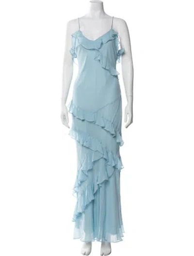 Pre-owned Loveshackfancy Silk Long Dress In Blue