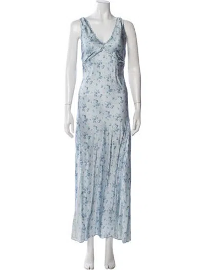 Pre-owned Loveshackfancy Silk Long Dress In Blue
