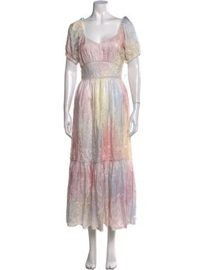 Pre-owned Loveshackfancy Silk Long Dress In Blue/pink/yellow
