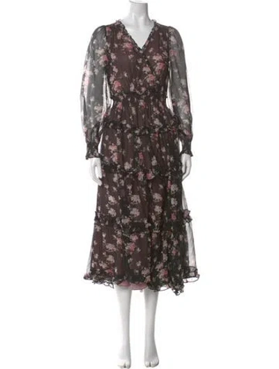Pre-owned Loveshackfancy Silk Long Dress In Brown