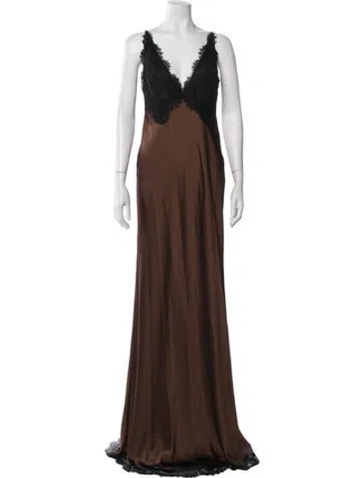 Pre-owned Loveshackfancy Silk Long Dress In Brown