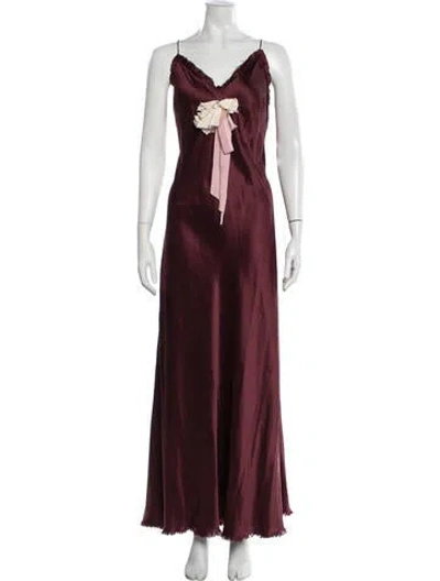 Pre-owned Loveshackfancy Silk Long Dress In Burgundy