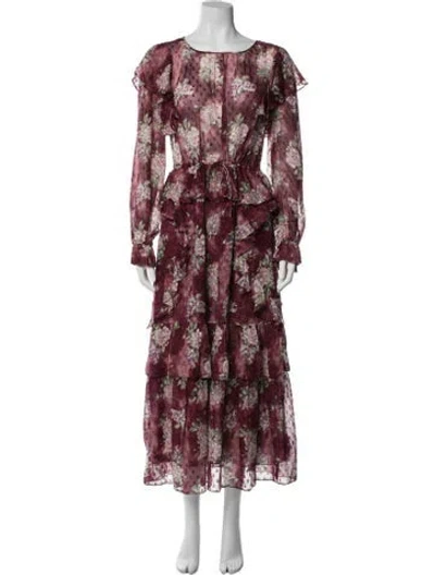 Pre-owned Loveshackfancy Silk Long Dress In Burgundy