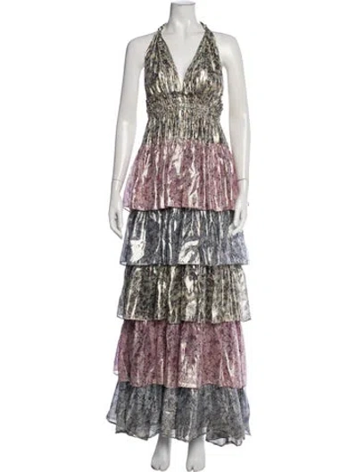 Pre-owned Loveshackfancy Silk Long Dress In Green