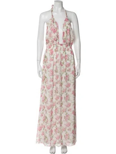 Pre-owned Loveshackfancy Silk Long Dress In Green/pink/white