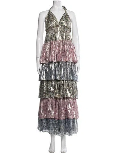 Pre-owned Loveshackfancy Silk Long Dress In Metallic/yellow