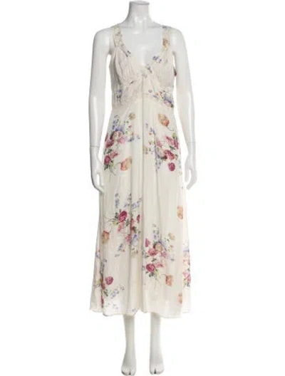 Pre-owned Loveshackfancy Silk Long Dress In Neutral