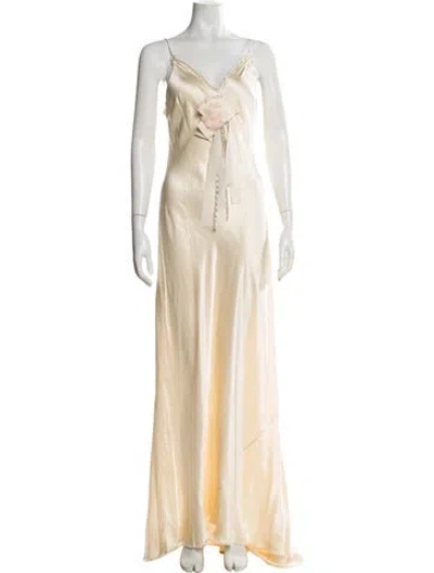 Pre-owned Loveshackfancy Silk Long Dress In Neutral