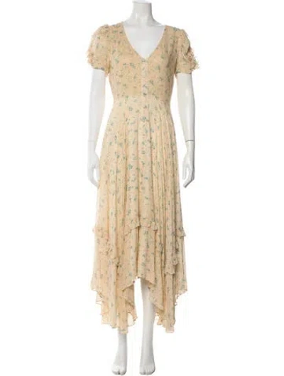 Pre-owned Loveshackfancy Silk Long Dress In Neutral