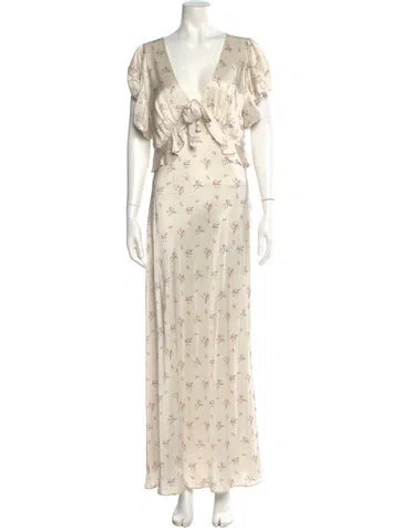 Pre-owned Loveshackfancy Silk Long Dress In Neutral