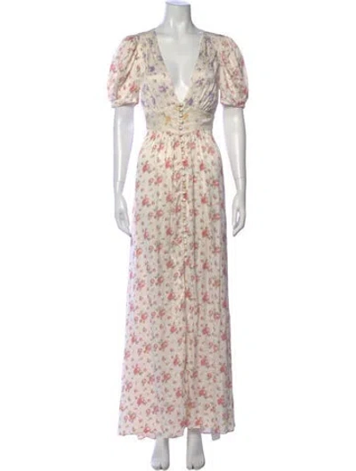 Pre-owned Loveshackfancy Silk Long Dress In Neutral
