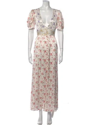 Pre-owned Loveshackfancy Silk Long Dress In Neutral