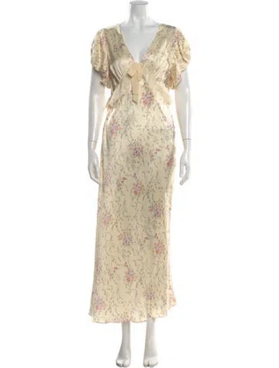 Pre-owned Loveshackfancy Silk Long Dress In Neutral