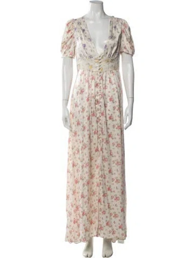 Pre-owned Loveshackfancy Silk Long Dress In Neutral