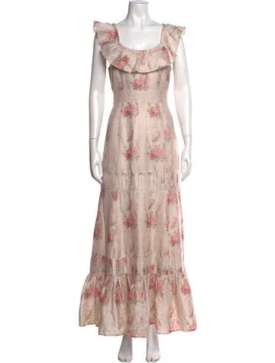 Pre-owned Loveshackfancy Silk Long Dress In Neutrals