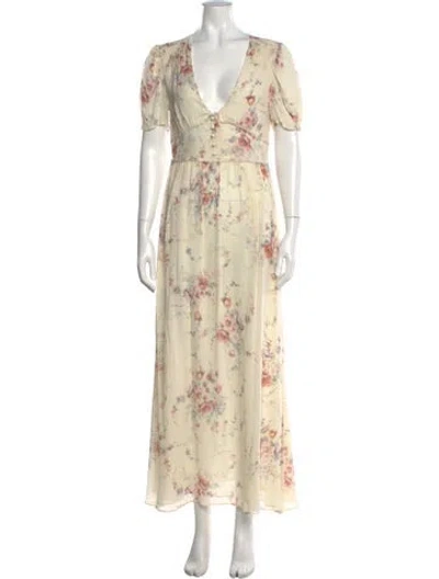 Pre-owned Loveshackfancy Silk Long Dress In Neutrals